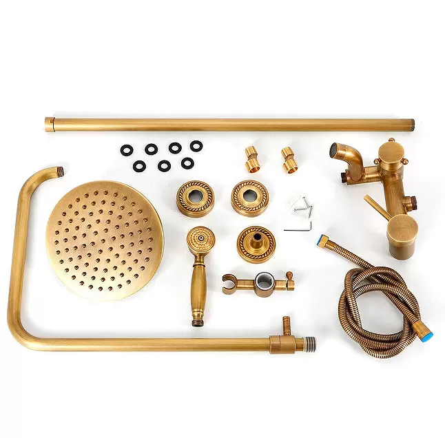 Retro messing doucheset - bronzen douchesysteem