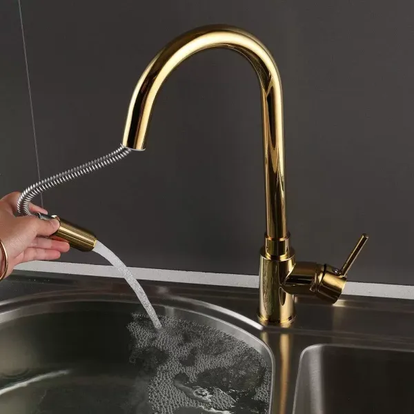 Robinet de cuisine extensible doré - Mitigeur monocommande - Extensible - Robinet de cuisine - Avec extracteur