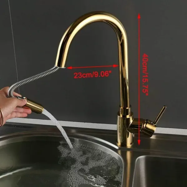 Robinet de cuisine extensible doré - Mitigeur monocommande - Extensible - Robinet de cuisine - Avec extracteur