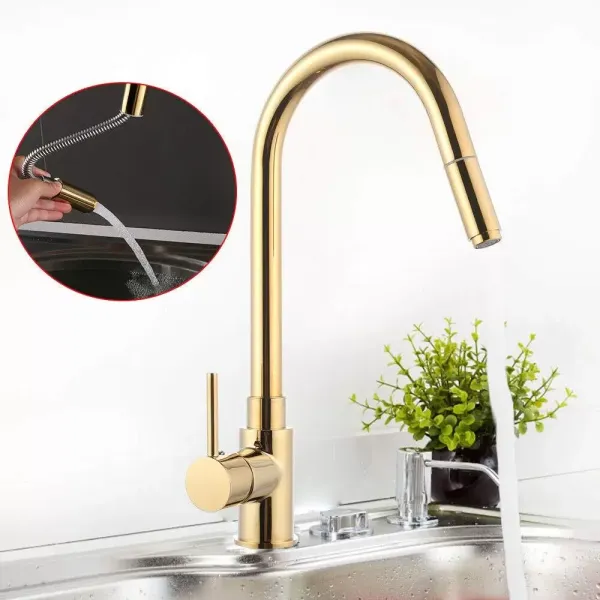 Robinet de cuisine extensible doré - Mitigeur monocommande - Extensible - Robinet de cuisine - Avec extracteur