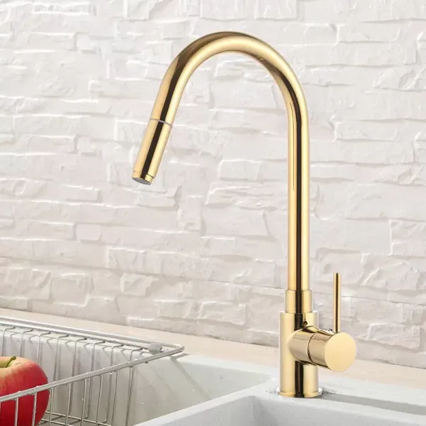 Robinet de cuisine extensible doré - Mitigeur monocommande - Extensible - Robinet de cuisine - Avec extracteur