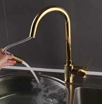 Robinet de cuisine extensible doré - Mitigeur monocommande - Extensible - Robinet de cuisine - Avec extracteur