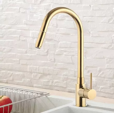Robinet de cuisine extensible doré - Mitigeur monocommande - Extensible - Robinet de cuisine - Avec extracteur