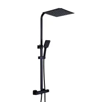 Système de douche avec thermostat noir - Barre de douche en acier inoxydable - Robinet thermostatique en cuivre pour salle de bain