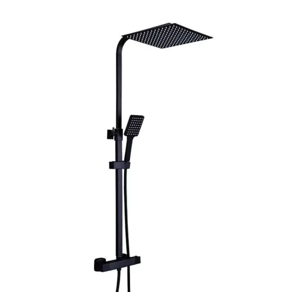 Système de douche avec thermostat noir - Barre de douche en acier inoxydable - Robinet thermostatique en cuivre pour salle de bain