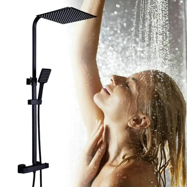 Système de douche avec thermostat noir - Barre de douche en acier inoxydable - Robinet thermostatique en cuivre pour salle de bain Système de douche avec thermostat noir - Barre de douche en acier inoxydable - Robinet thermostatique en cuivre pour salle de bain