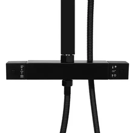 Système de douche avec thermostat noir - Barre de douche en acier inoxydable - Robinet thermostatique en cuivre pour salle de bain