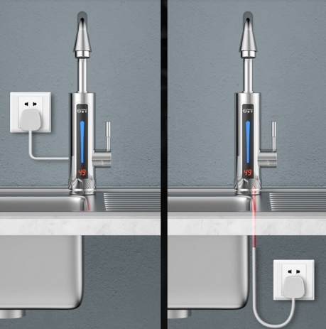 Robinet électrique avec résistance de 3 kW - Affichage de la température par LED - Acier inoxydable - Orientable à 360