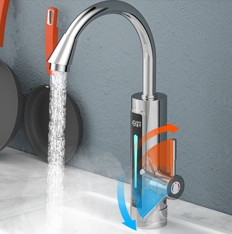 Robinet électrique avec résistance de 3 kW - Affichage de la température par LED - Acier inoxydable - Orientable à 360
