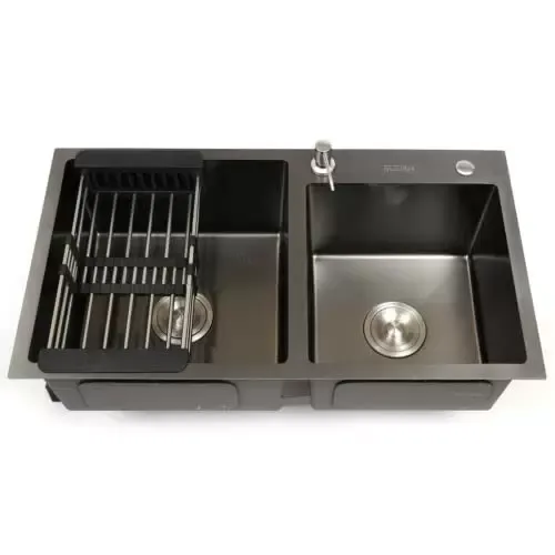 Double évier de cuisine en acier inoxydable 304 avec égouttoir, évier rectangulaire / double évier 78 x 43 x 22 cm (L x l x H) Noir