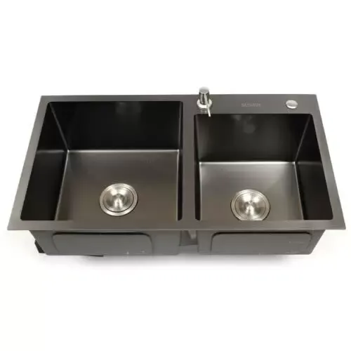 Double évier de cuisine en acier inoxydable 304 avec égouttoir, évier rectangulaire / double évier 78 x 43 x 22 cm (L x l x H) Noir