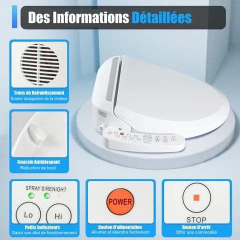 Abattant de WC de qualité supérieure - Blanc - Antibactérien - Siège électrique chauffant - Double Nozzles Hygiénique Washing