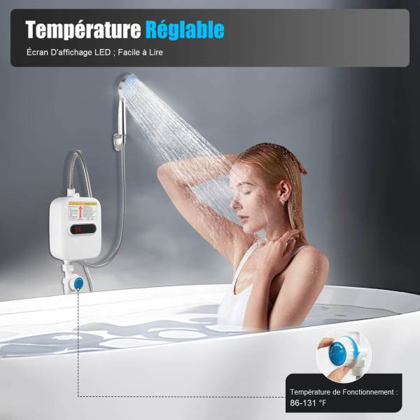 Chauffe-Eau Instantané Électronique 3500W Mini Chauffe-Eau Instantané + Pommeau de Douche