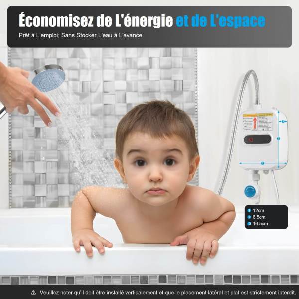 Chauffe-Eau Instantané Électronique 3500W Mini Chauffe-Eau Instantané + Pommeau de Douche