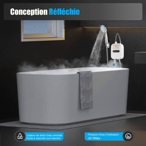Chauffe-Eau Instantané Électronique 3500W Mini Chauffe-Eau Instantané + Pommeau de Douche