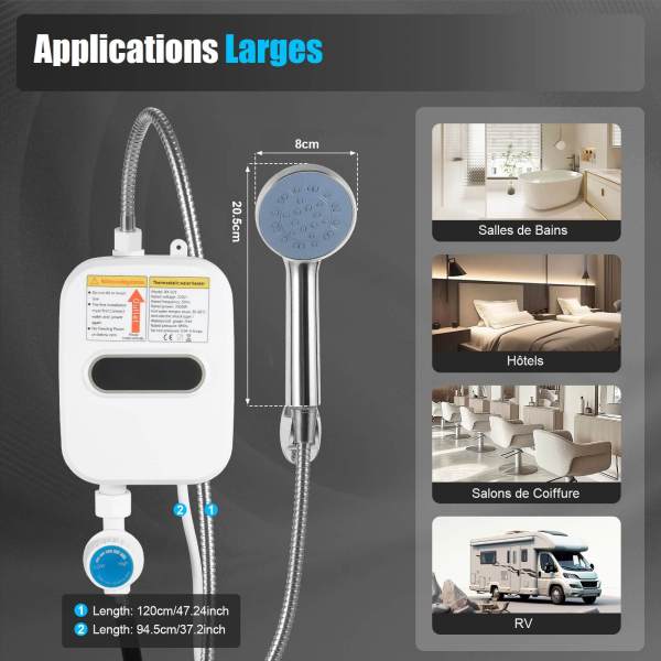 Chauffe-Eau Instantané Électronique 3500W Mini Chauffe-Eau Instantané + Pommeau de Douche