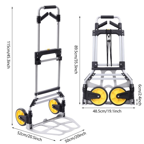 Chariot pliable pour transport portable, capacité de poids 120 kg, roues universelles