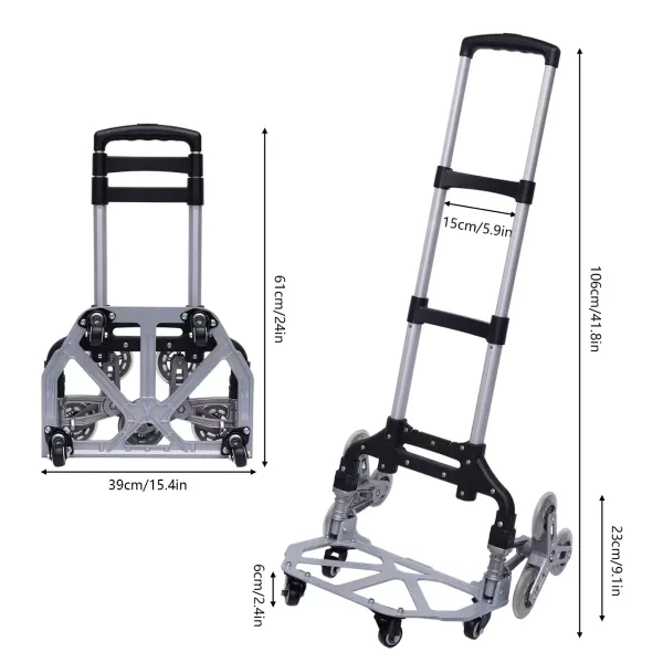 Chariot d'escalier pliable en aluminium avec 10 roues Noir Hauteur réglable Chariot d'escalier pliable en aluminium avec 10 roues Noir Hauteur réglable