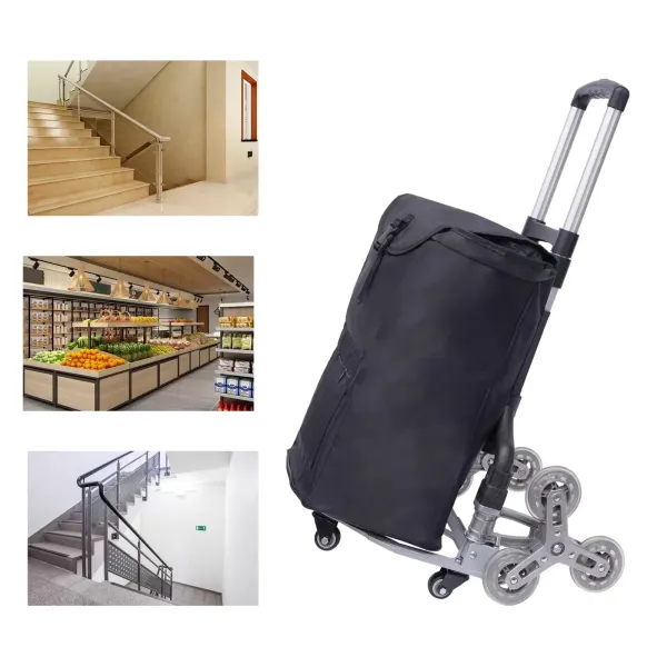 Chariot d'escalier pliable en aluminium avec 10 roues Noir Hauteur réglable Chariot d'escalier pliable en aluminium avec 10 roues Noir Hauteur réglable