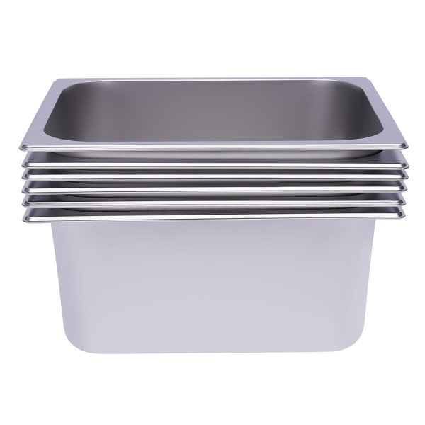 Lot de 6 casseroles de table à vapeur de 6 pouces de profondeur pour restaurant, poêle d'hôtel commerciale en acier inoxydable de calibre 201, acier inoxydable 201