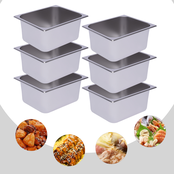 Lot de 6 casseroles de table à vapeur de 6 pouces de profondeur pour restaurant, poêle d'hôtel commerciale en acier inoxydable de calibre 201, acier inoxydable 201