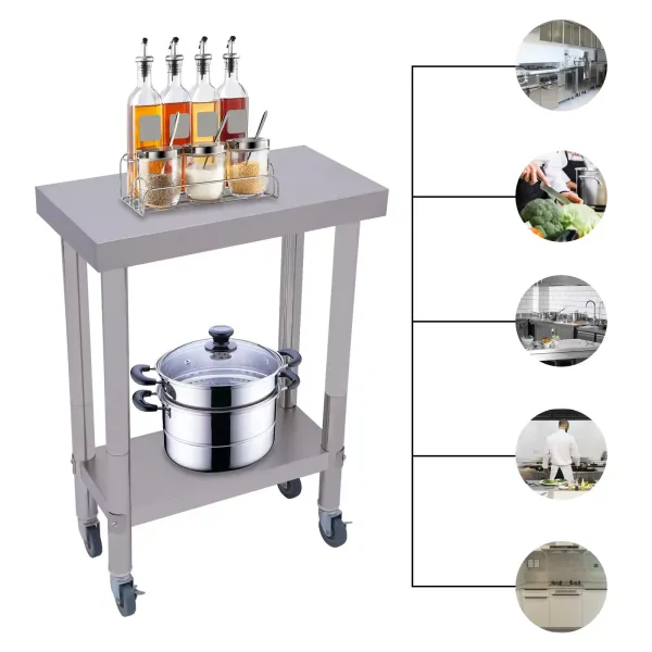 Table de travail 2 étages en acier inoxydable - Table de travail - En acier inoxydable - Pour la préparation des aliments - Avec étagère