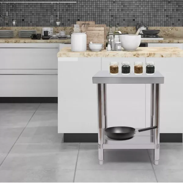 Table de travail multifonction en acier inoxydable à 2 couches avec étagère inférieure - Charge maximale : 400 kg - 60 x 60 x 80 cm( Argent)