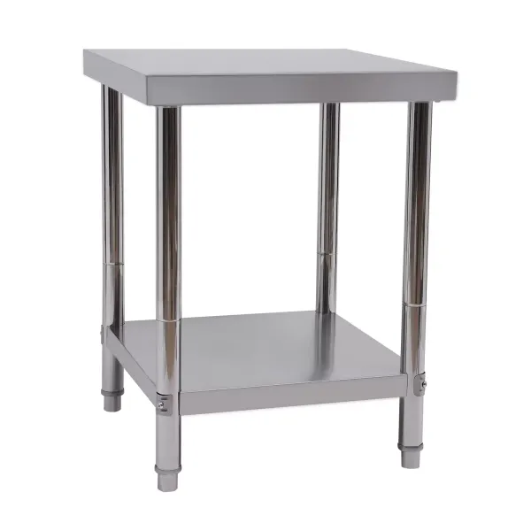 Table de travail multifonction en acier inoxydable à 2 couches avec étagère inférieure - Charge maximale : 400 kg - 60 x 60 x 80 cm( Argent)