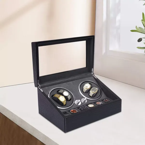 Boîte 4+6 montres Remontoir automatique en PU pour horlogerie Collectionneur Cadeau Vitrine