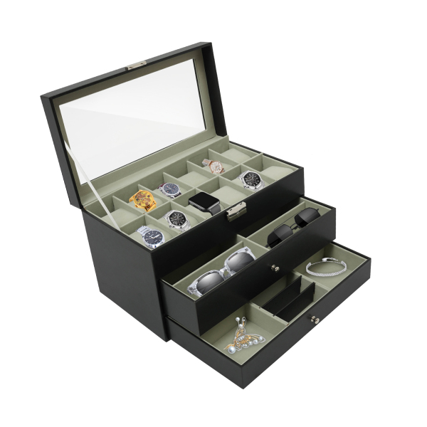 Coffret à bijoux 3 plateaux, armoire à bijoux de bureau, coffret à montres pour chambre et salon