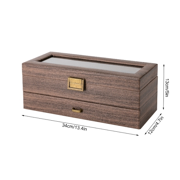 Boîte de montre à 6 compartiments double couche en grain de bois, boîte de rangement de montre, conception à deux couches