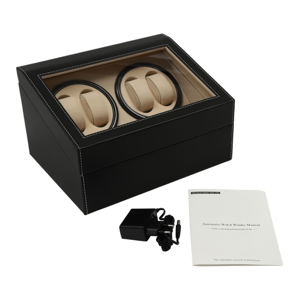 Remontoir de montre en cuir et bois à Rotation automatique 4 + 6, boîte de rangement noire