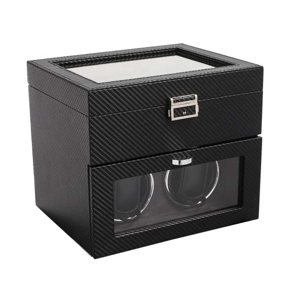 Remontoir de montre automatique double 2 + 8 avec boîte de remontoir de montre avec plateau organisateur de bijoux pour homme, adaptateur secteur noir