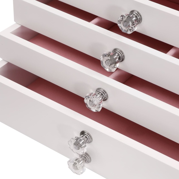 7 niveaux Grande boîte à bijoux avec couvercle en verre, 5 tiroirs, blanc boîte à bijoux pour boucles d'oreilles, colliers, montres, bagues, cadeaux