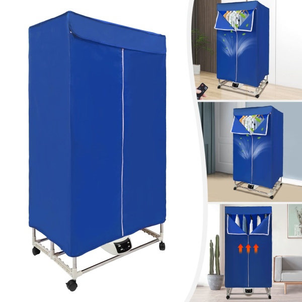 Séchoir électrique 1500 W avec minuterie (0-240 min), télécommande, double couche, design Dryer Machine pour appartements, maison, voyage (bleu)