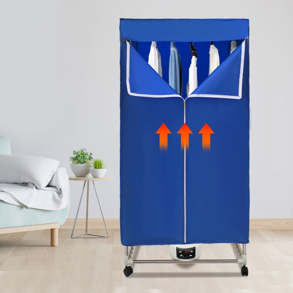 Séchoir électrique 1500 W avec minuterie (0-240 min), télécommande, double couche, design Dryer Machine pour appartements, maison, voyage (bleu)