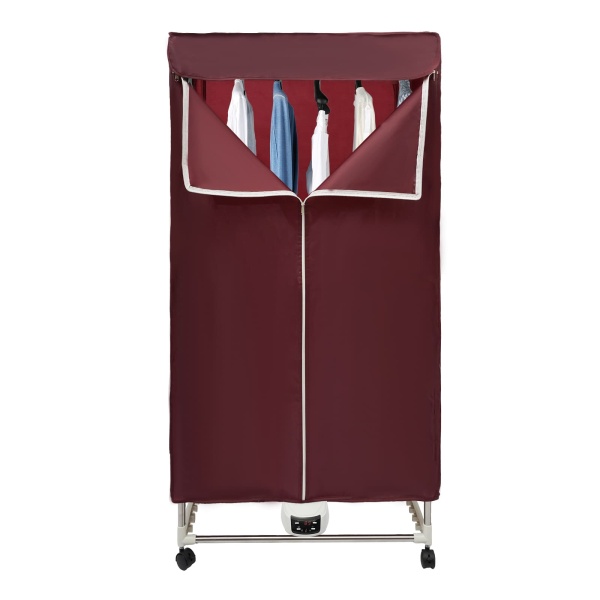 Séchoir électrique 1500 W avec minuterie (0-240 min), télécommande, double couche, design Dryer Machine pour appartements, maison, voyage (rouge vin)