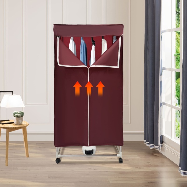 Lave-linge séchant, mini-séchoir portable pour appartements, commande tactile, fonction marche/arrêt et minuterie (rouge vin)