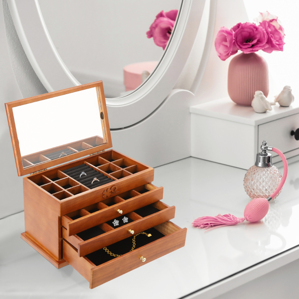 Armoire à bijoux de bureau à 4 niveaux, pour bagues, boucles d'oreilles, rangement de colliers