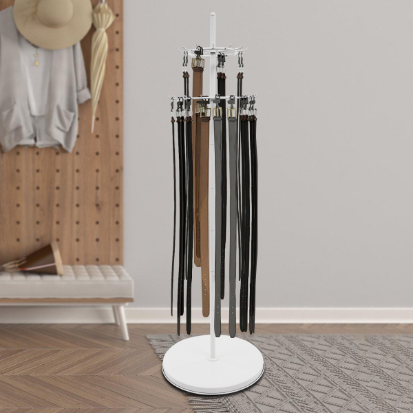 Présentoir pour ceintures - Porte-cravates blanc, support pour ceintures à fixer au sol,