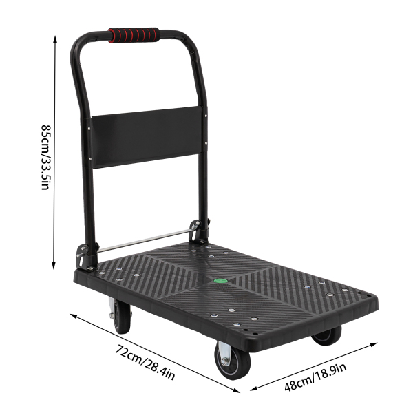48 x 72 x 85 cm, chariot pliable à roues silencieuses, chariot à main plat