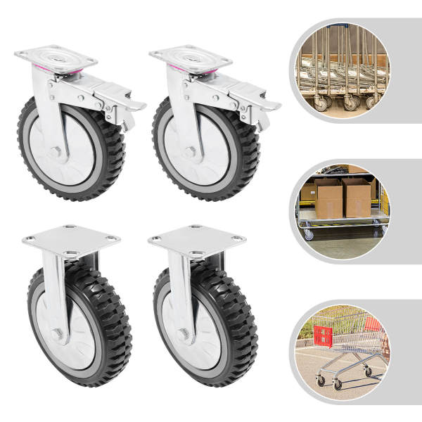Lot de 4 roulettes de transport lourdes avec frein de 8 pouces - Roulettes de meubles - Roulettes jusqu'à 1000 kg