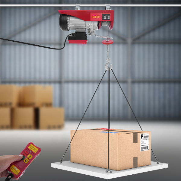 Palan électrique à câble métallique de 600 kg 12 m avec télécommande sans fil, palan électrique à commande sans fil, palan électrique à double élingue