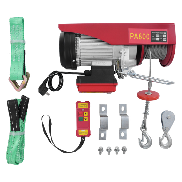 Palan électrique à câble métallique de 800 kg 12 m avec télécommande sans fil, palan électrique à commande sans fil, palan électrique à double élingue
