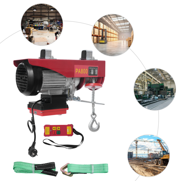Palan électrique à câble métallique de 800 kg 12 m avec télécommande sans fil, palan électrique à commande sans fil, palan électrique à double élingue