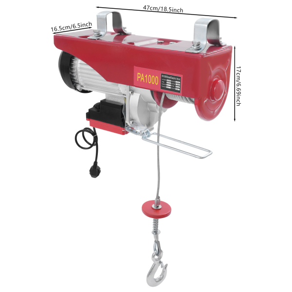Palan électrique à câble métallique de 1000 kg 12 m avec télécommande sans fil, palan électrique à commande sans fil, palan électrique à double élingue