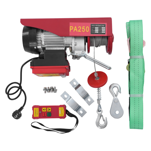 Palan électrique à câble métallique de 250 kg 12 m avec télécommande sans fil, palan électrique à commande sans fil, palan électrique à double élingue Palan électrique à câble métallique de 250 kg 12 m avec télécommande sans fil, palan électrique à commande sans fil, palan électrique à double élingue