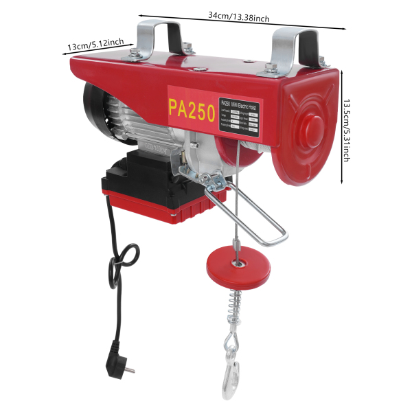 Palan électrique à câble métallique de 250 kg 12 m avec télécommande sans fil, palan électrique à commande sans fil, palan électrique à double élingue