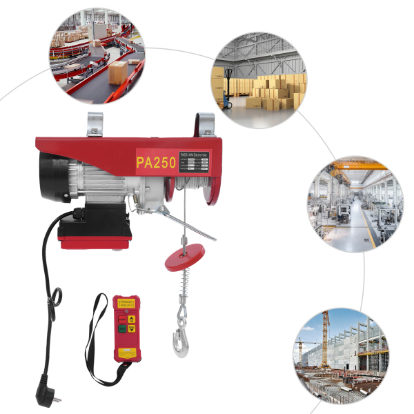 Palan électrique à câble métallique de 250 kg 12 m avec télécommande sans fil, palan électrique à commande sans fil, palan électrique à double élingue
