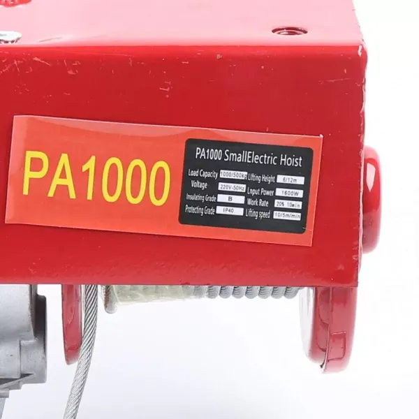 Palan électrique 800/1000 kg avec interrupteur d'arrêt d'urgence 220 V 1600 W Treuil électrique IP40 - Classe de protection 6 mm